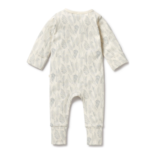 Wilson+Frenchy Organic Cotton Zipsuit with Feet - New Leaf