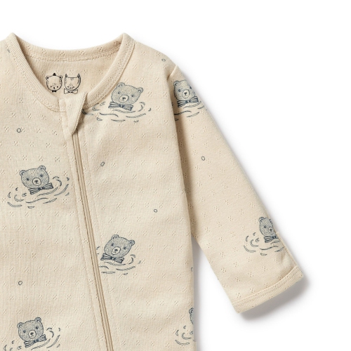 Wilson+Frenchy Organic Cotton Pointelle Zipsuit with Feet - Little Bear