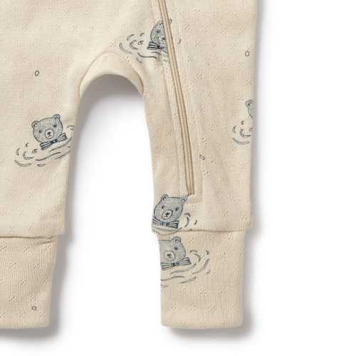 Wilson+Frenchy Organic Cotton Pointelle Zipsuit with Feet - Little Bear