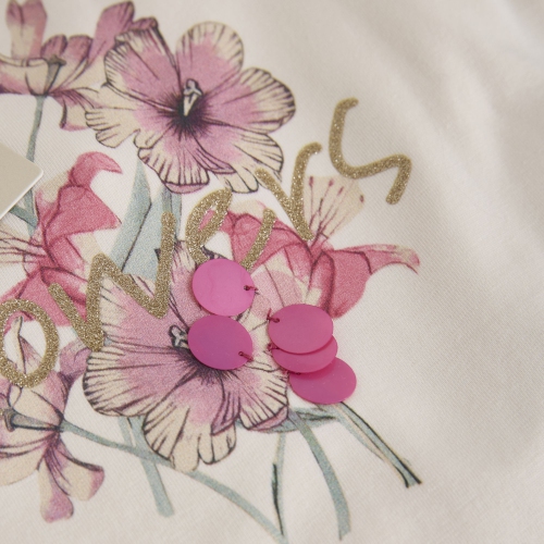 T-shirt à manches courtes de Minymo - Fleurs roses/cygne blanc