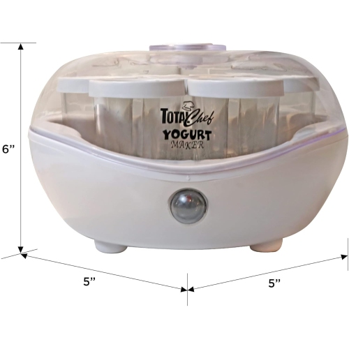 Koolatron – Yaourtière Total Chef avec 7 pots et couvercles en verre, fonctionnement à une touche, capacité de 1,2 pintes, blanc