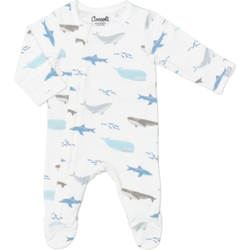 Coccoli Cotton-Modal Zippered Footie Sleeper - Ocean Life on Cream