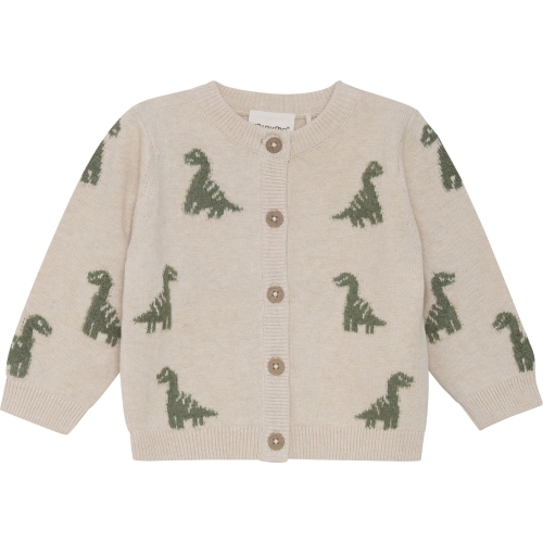 Minymo Organic Cotton Knit Cardigan - Dinos on Light Beige Melange