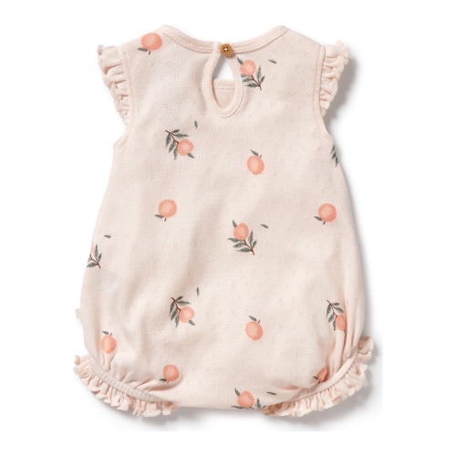 Wilson+Frenchy Organic Cotton Pointelle Ruffle Growsuit - Peaches