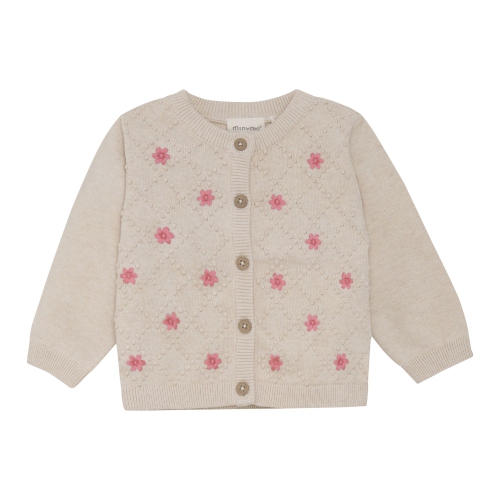 Gilet en tricot de coton biologique Minymo - Fleurs sur mélange beige pâle