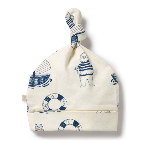 Bonnet en coton biologique Wilson+Frenchy avec noeud - Ours nautique