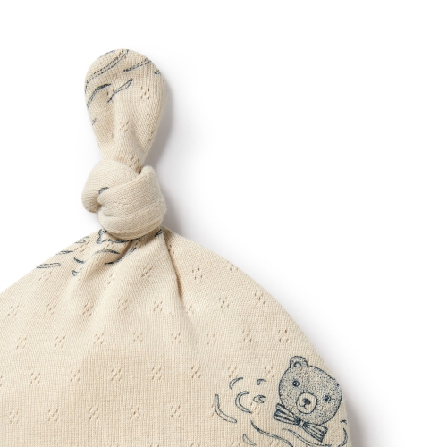 Wilson+Frenchy – Bonnet en coton biologique avec noeud Pointelle - Petit ours