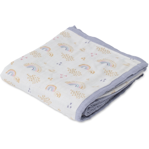 Image 1 de 4.. Courtepointe en mousseline de luxe Original de Little Unicorn - Arc-en-ciel et gouttes de pluie
