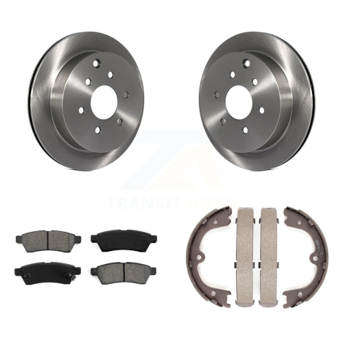 Image 1 of 10.. Rear Disc Rotors Semi-Metallic Pads & Parking Brake Shoes Kit For Nissan Frontier Xterra K8S-104356
