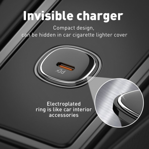 Chargeur rapide USB-C pour l'auto d'AxGear universel 30&nbsp;W de type C avec câble USB-C, 3 pi, modèle compact
