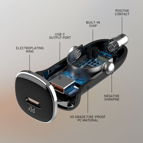 Chargeur rapide USB-C pour l'auto d'AxGear universel 30&nbsp;W de type C avec câble USB-C, 3 pi, modèle compact