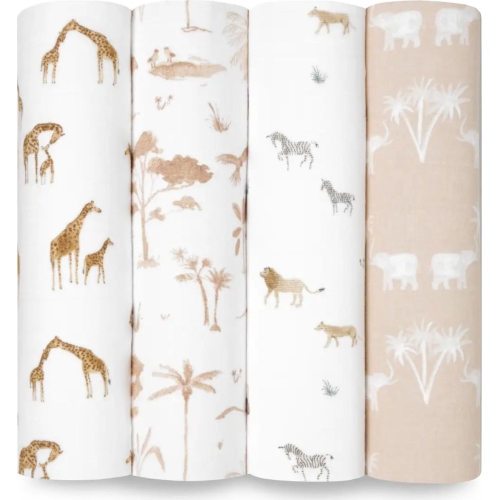 Image 1 de 3.. Ensemble de 4 couvertures à emmailloter en mousseline de coton biologique d'aden + anais - Safari Dreams