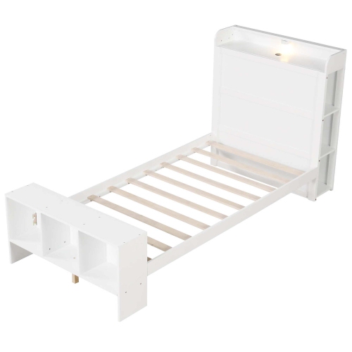 Costway Twin/Full Size Bed Frame with Storage Headboard & Footboard LED Bed Frame with 2 USB Ports