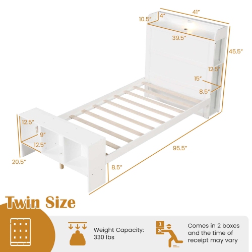 Costway Twin/Full Size Bed Frame with Storage Headboard & Footboard LED Bed Frame with 2 USB Ports