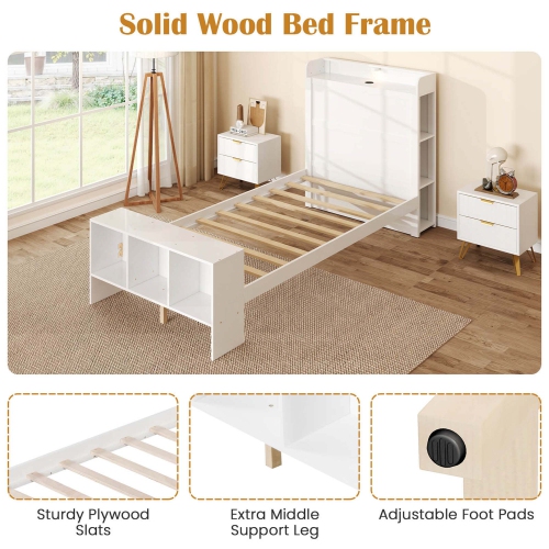 Costway Twin/Full Size Bed Frame with Storage Headboard & Footboard LED Bed Frame with 2 USB Ports