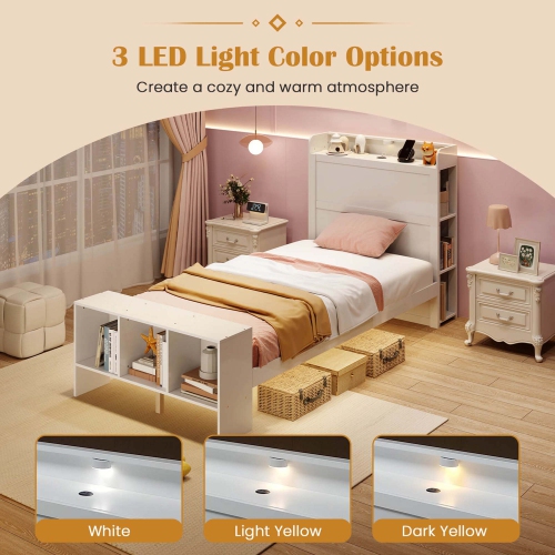 Costway Twin/Full Size Bed Frame with Storage Headboard & Footboard LED Bed Frame with 2 USB Ports