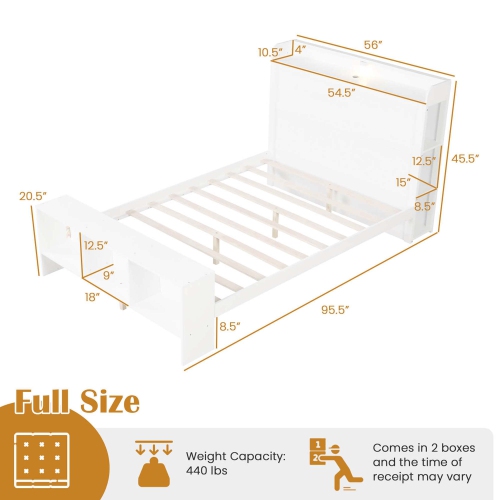 Costway Twin/Full Size Bed Frame with Storage Headboard & Footboard LED Bed Frame with 2 USB Ports
