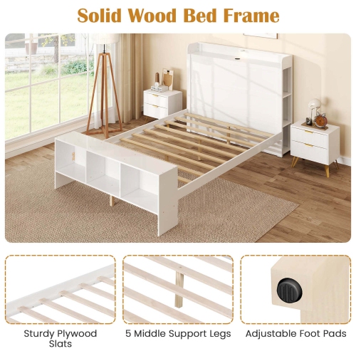 Costway Twin/Full Size Bed Frame with Storage Headboard & Footboard LED Bed Frame with 2 USB Ports