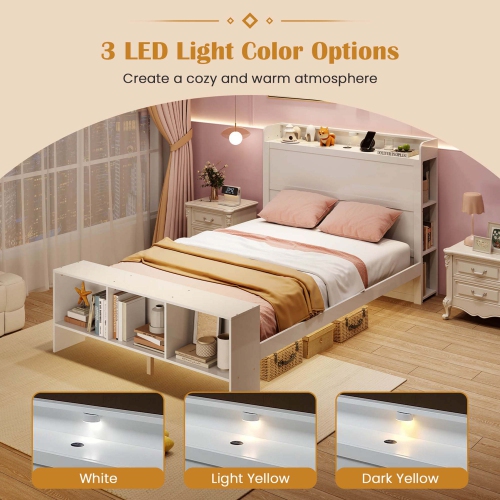 Costway Twin/Full Size Bed Frame with Storage Headboard & Footboard LED Bed Frame with 2 USB Ports