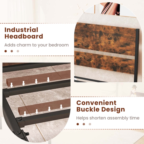 Cadre de lit simple/double/grand/très grand lit avec tête de lit en bois Rangement sous lit de Costway Aucun sommier requis