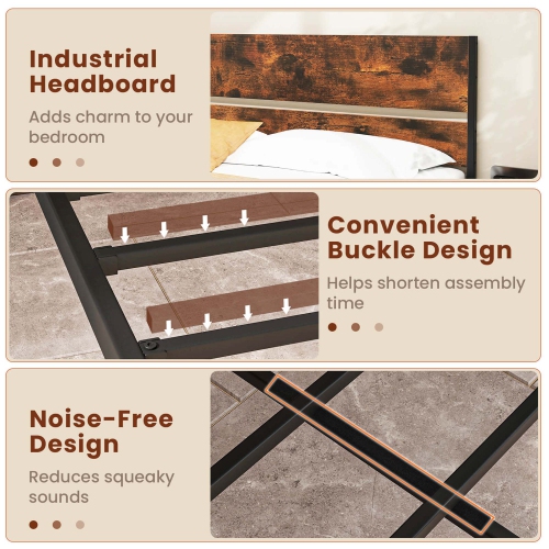 Cadre de lit simple/double/grand/très grand lit avec tête de lit en bois Rangement sous lit de Costway Aucun sommier requis
