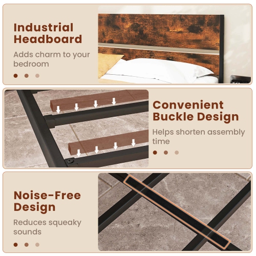 Cadre de lit simple/double/grand/très grand lit avec tête de lit en bois Rangement sous lit de Costway Aucun sommier requis