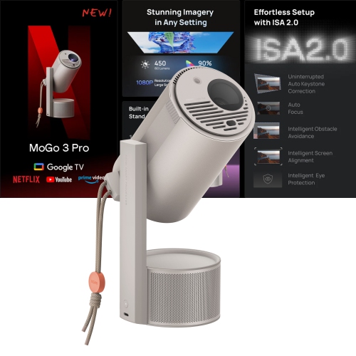 Open Box - XGIMI MoGo 3 Pro Home Theatre Projector, Portable for Outdoor, 1080p, 4K Movie Support, Auto Focus/ Keystone, WiFi/Bluetooth, Speaker,