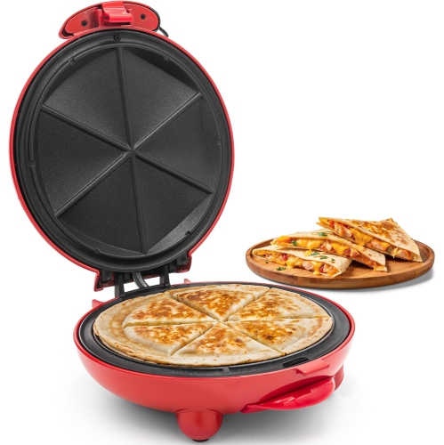 Elite Gourmet 8-Inch Non-Stick Electric Quesadilla Maker, Easy-Slice 6-Wedge, Red
