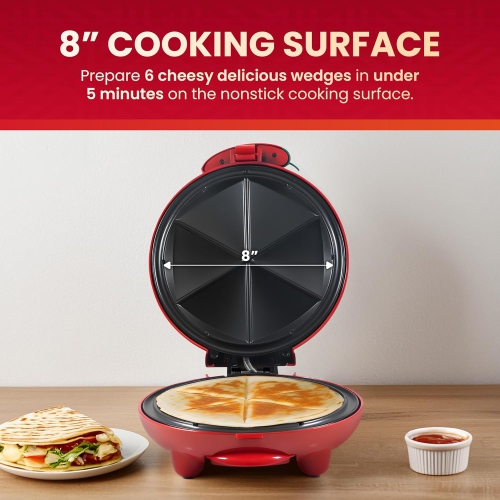 Elite Gourmet 8-Inch Non-Stick Electric Quesadilla Maker, Easy-Slice 6-Wedge, Red