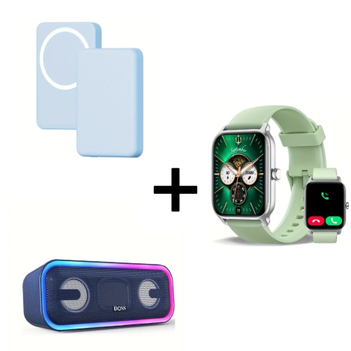 Chargeur portable magnétique de 5000&nbsp;mAh, haut-parleur portatif sans fil, montre intelligente de 1,8&nbsp;po avec Alexa, 100 modes de sport