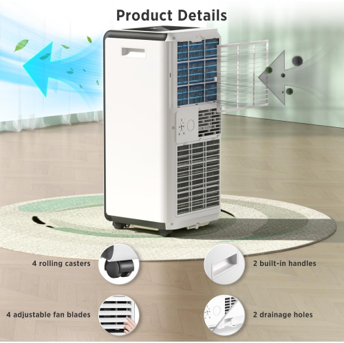 ZAFRO 8,000 BTU Portable Air Conditioners Cool Up to 350 Sq.Ft, Portable AC with Cool/Dehumidifier/Fan/Sleep Modes, Remote, 24Hrs Timer, Installation