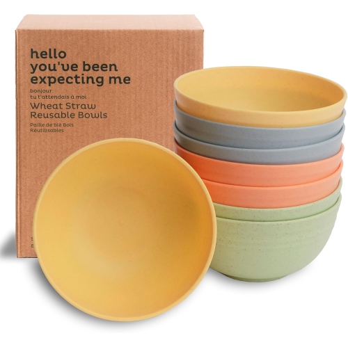 Nook Theory Wheat Straw 26 oz Cereal Bowls Set of 8 – Microwave and Dishwasher Safe, Unbreakable, Eco-Friendly, Meadow