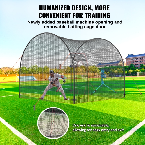 VEVOR 12FT Baseball Batting Cage, Softball and Baseball Batting Cage Net and Frame, Practice Portable Cage Net with Carry Bag, Heavy Duty Enclosed
