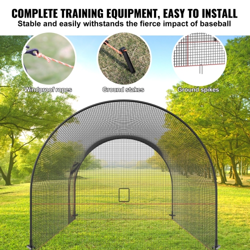 VEVOR 12FT Baseball Batting Cage, Softball and Baseball Batting Cage Net and Frame, Practice Portable Cage Net with Carry Bag, Heavy Duty Enclosed