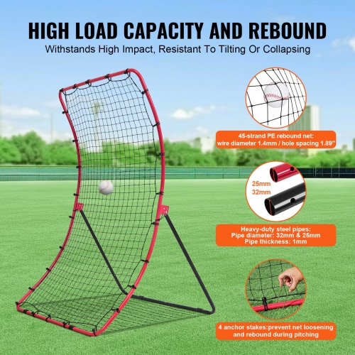 VEVOR 4 x 5.5 ft Baseball And Softball Rebounder Net, PitchBack Baseball Pitching Nest, Pitch Return Trainer Rebound Net with Pitching Target, All