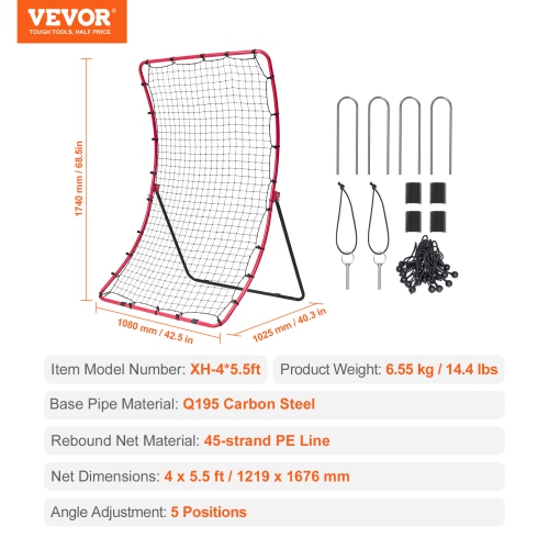 VEVOR 4 x 5.5 ft Baseball And Softball Rebounder Net, PitchBack Baseball Pitching Nest, Pitch Return Trainer Rebound Net with Pitching Target, All