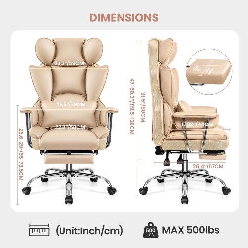 Coolhut Office Chair, Big & Tall Executive Office Chair with Footrest, Beautiful PU Leather Computer Chair, Ergonomic Reclining Chair High Back with