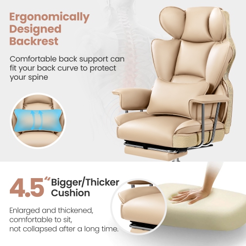 Coolhut Office Chair, Big & Tall Executive Office Chair with Footrest, Beautiful PU Leather Computer Chair, Ergonomic Reclining Chair High Back with