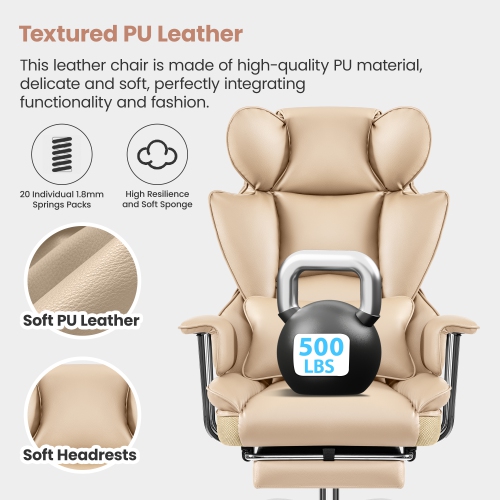 Coolhut Office Chair, Big & Tall Executive Office Chair with Footrest, Beautiful PU Leather Computer Chair, Ergonomic Reclining Chair High Back with