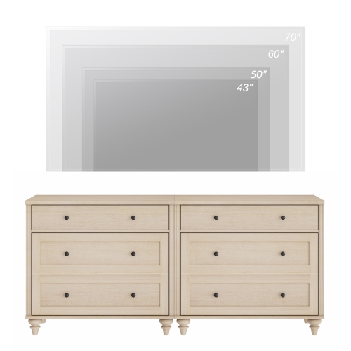 WAMPAT Dresser for Bedroom with 6 Drawers, Beige Kids Dressers with Wide Chest of Drawers, Mid Century Modern Wooden Closet Storage Organizer for