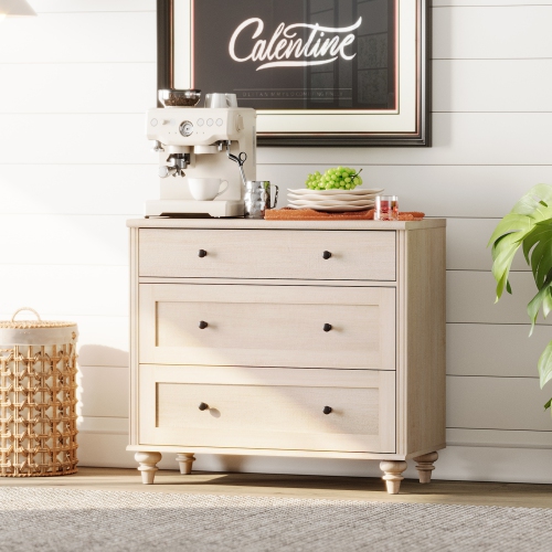 WAMPAT Dresser for Bedroom with 3 Drawers, Kids Dressers with Wide Chest of Drawers, Mid Century Modern Wooden Closet Storage Organizer for Nursery,