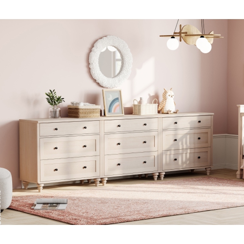 WAMPAT Dresser for Bedroom with 9 Drawers, Kids Dressers with Wide Chest of Drawers, Mid Century Modern Wooden Closet Storage Organizer for Living