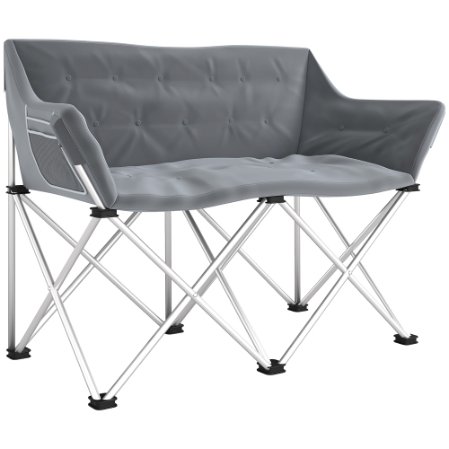 Image 1 of 9.. Outsunny Double Camping Chair, Oversized Camping Loveseat for Adults, Heavy Duty Folding Camp Chair with Side Pockets for Hiking, Picnic, Beach,