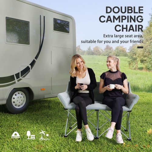 Outsunny Double Camping Chair, Oversized Camping Loveseat for Adults, Heavy Duty Folding Camp Chair with Side Pockets for Hiking, Picnic, Beach,