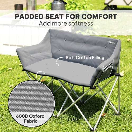 Outsunny Double Camping Chair, Oversized Camping Loveseat for Adults, Heavy Duty Folding Camp Chair with Side Pockets for Hiking, Picnic, Beach,