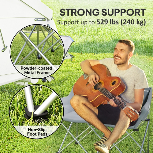 Outsunny Double Camping Chair, Oversized Camping Loveseat for Adults, Heavy Duty Folding Camp Chair with Side Pockets for Hiking, Picnic, Beach,