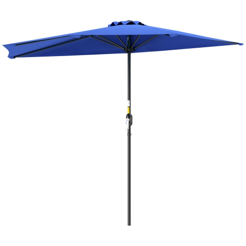 OUTSUNNY  9Ft Half Round Patio Umbrella, Outdoor Market Patio Table Umbrella Parasol With Crank Mechanism, 5 Ribs, Deep In Blue