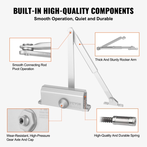 VEVOR 150 Lbs Door Closer, Automatic Door Closer Commercial or Residential Use , Adjustable Size Hydraulic Buffer Door Closers Heavy Duty Cast