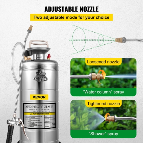 VEVOR 3.5Gal Stainless Steel Sprayer,l Set with 20 Wand& Handle& 3FT Reinforced Hose, Hand Pump Sprayer with Pressure Gauge&Safety Valve, Adjustable