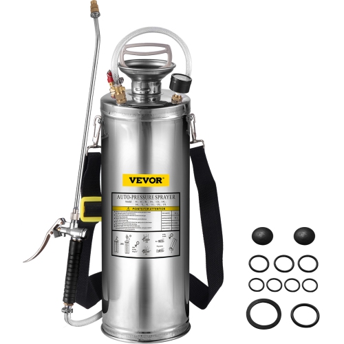 VEVOR 3 Gallon Stainless Steel Sprayer, 20" Wand & 3FT Reinforced Hose, Hand Pump Sprayer with Pressure Gauge, Safety Valve & Adjustable Nozzle,